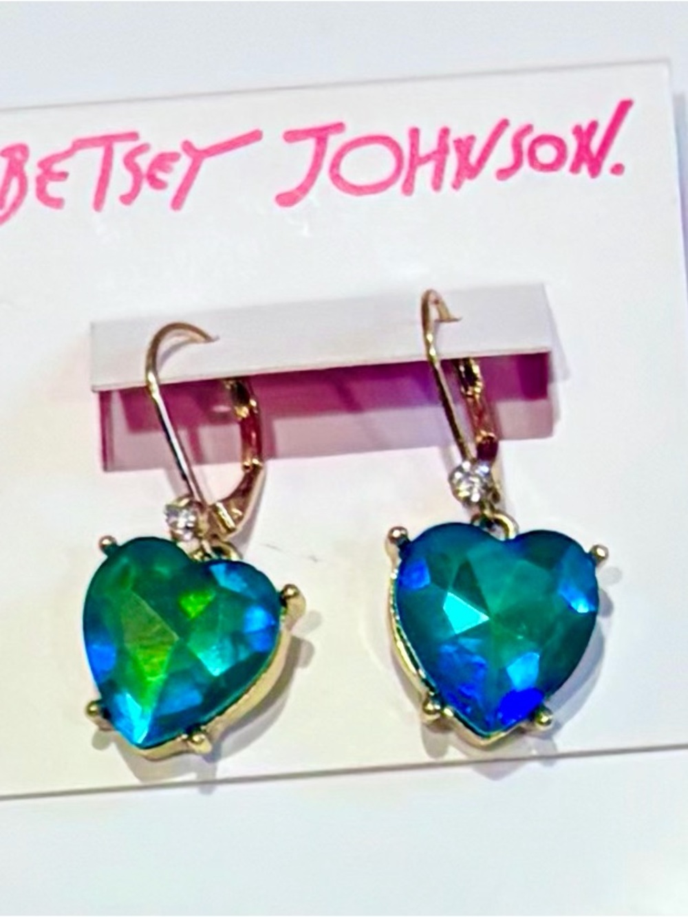 Betsey Johnson Blue-Green Heart Drop Earrings